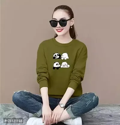 Elegant Cotton Olive Four Panda Print T-Shirt For Women