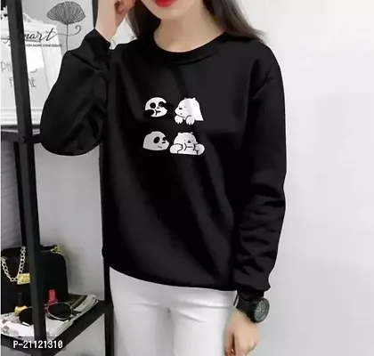 Elegant Cotton Black Four Panda Print T-Shirt For Women-thumb0