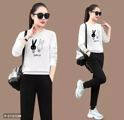 Elegant Cotton White Rabbit Print T-Shirt For Women-thumb0