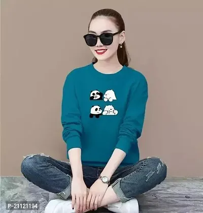 Elegant Cotton Teal Green Four Panda Print T-Shirt For Women-thumb0