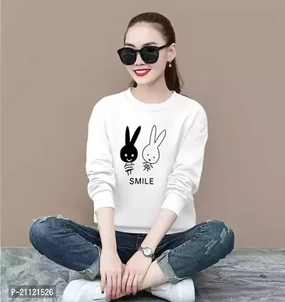 Elegant Cotton White Rabbit Print T-Shirt For Women-thumb0