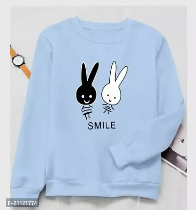 Elegant Cotton Light Blue Rabbit Print T-Shirt For Women-thumb0