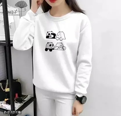 Elegant Cotton White Panda Print T-Shirt For Women-thumb0