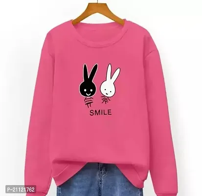 Elegant Cotton Pink Rabbit Print T-Shirt For Women