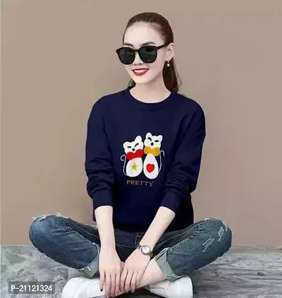 Elegant Cotton Navy Blue Love Billi Print T-Shirt For Women-thumb0