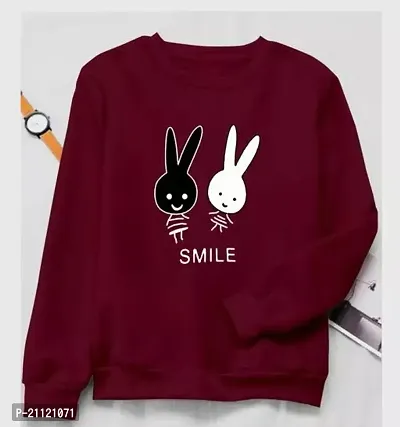 Elegant Cotton Maroon Rabbit Print T-Shirt For Women-thumb0