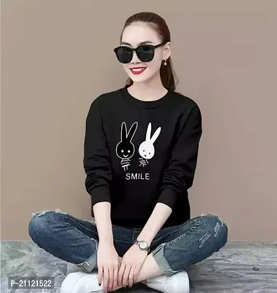 Elegant Cotton Black Rabbit Print T-Shirt For Women-thumb0