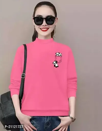 Elegant Cotton Pink Two Panda Print T-Shirt For Women-thumb0