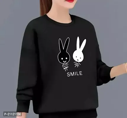 Elegant Cotton Black Rabbit Print T-Shirt For Women-thumb0