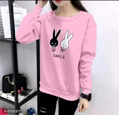 Elegant Cotton Pink Rabbit Print T-Shirt For Women-thumb0