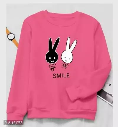 Elegant Cotton Pink Rabbit Print T-Shirt For Women-thumb0