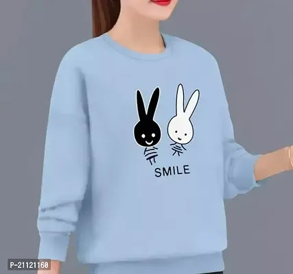 Elegant Cotton Light Blue Rabbit Print T-Shirt For Women-thumb0