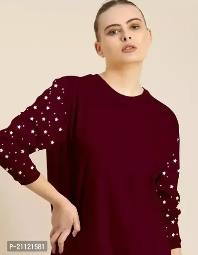Elegant Cotton Maroon Dot Print T-Shirt For Women-thumb0