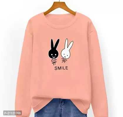 Elegant Cotton Peach Rabbit Print T-Shirt For Women-thumb0