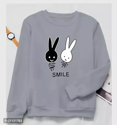 Elegant Cotton Grey Rabbit Print T-Shirt For Women-thumb0
