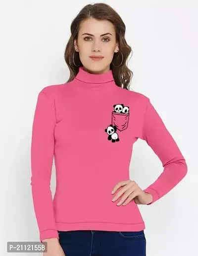 Elegant Cotton Pink Two Panda Print T-Shirt For Women