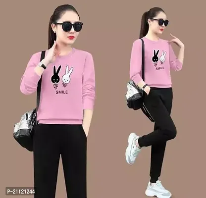 Elegant Cotton Pink Rabbit Print T-Shirt For Women-thumb0
