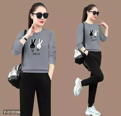 Elegant Cotton Grey Rabbit Print T-Shirt For Women-thumb0