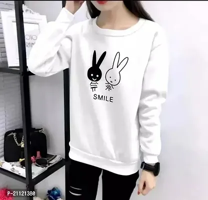 Elegant Cotton White Rabbit Print T-Shirt For Women-thumb0