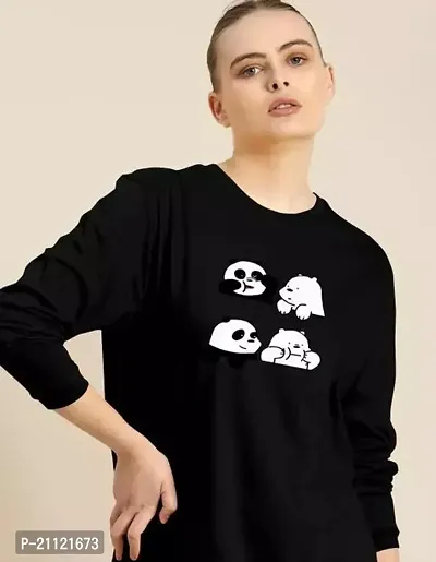Elegant Cotton Black Four Panda Print T-Shirt For Women-thumb0
