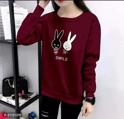 Elegant Cotton Maroon Rabbit Print T-Shirt For Women-thumb0