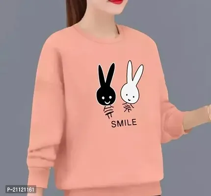 Elegant Cotton Peach Rabbit Print T-Shirt For Women-thumb0