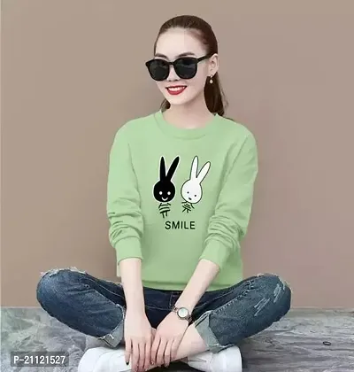 Elegant Cotton Pista Green Rabbit Print T-Shirt For Women-thumb0