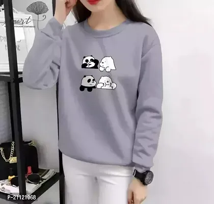 Elegant Cotton Grey Panda Print T-Shirt For Women-thumb0