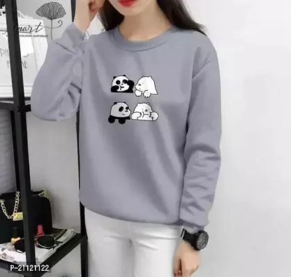 Elegant Cotton Grey Panda Print T-Shirt For Women-thumb0