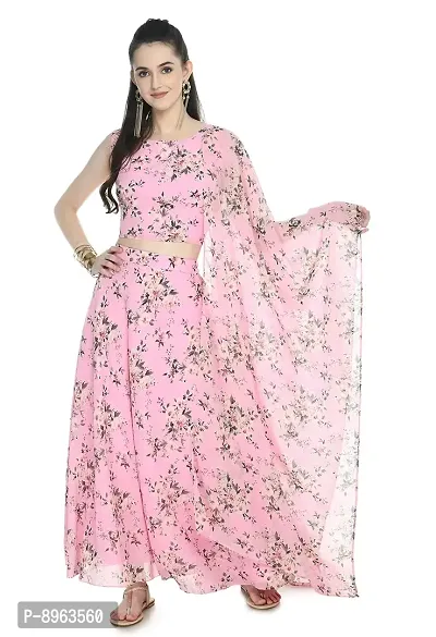 Rudrakriti women pink printed Crop Top  Skirt with duptta set