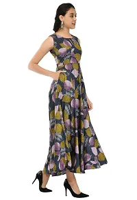 RUDRAKRITI Women's Crepe Printed Maxi Dress (Free Mask, Multicolour, Medium)-thumb4