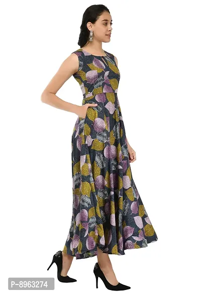 RUDRAKRITI Women's Crepe Printed Maxi Dress (Free Mask, Multicolour, Medium)-thumb5