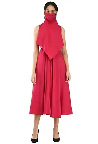 RUDRAKRITI Women's Brown Crepe Solid with Belt Dress (Free Mask) ()-thumb3