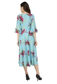 RUDRAKRITI Crepe Sky Printed 3/4th Sleeve Dress for Women-thumb2