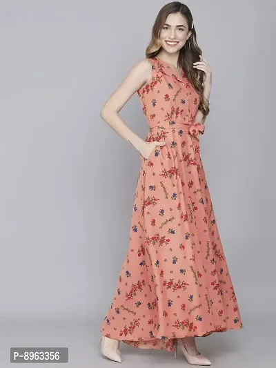 Rudraaksha Women Stylish Crepe Printed Maxi Dress(Peach_2XL)-thumb5