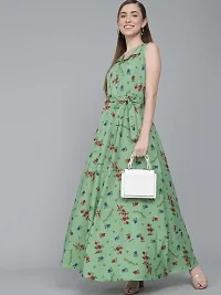 Rudraaksha Women Stylish Crepe Printed Maxi Dress(Green_XL)-thumb1