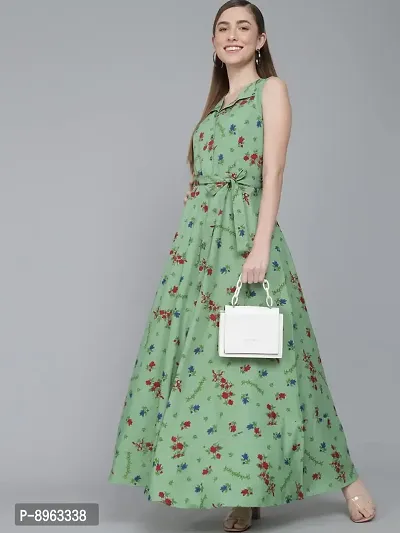 Rudraaksha Women Stylish Crepe Printed Maxi Dress(Green_XL)-thumb2