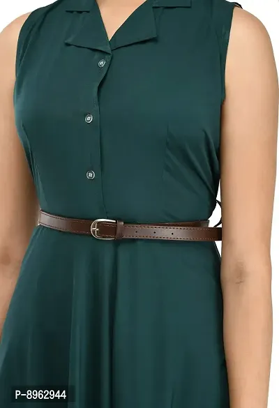 RUDRAKRITI Women's bottal Green Crepe Solid Stylish with Belt Dress-thumb5