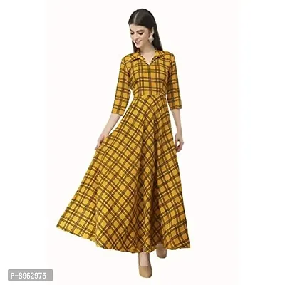 RUDRAKRITI Women Crepe fit and flary Maxi Dress Yellow