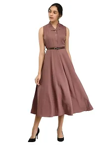 RUDRAKRITI Women's Crepe Solid with Belt Dress (Free Mask) ()-thumb1