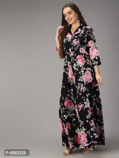 Togzz Women Floral Printed Stylish Maxi Dress Black-thumb5