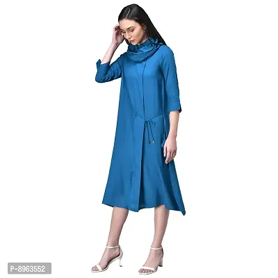 RUDRAKRITI Women Cowl Neck Dress Royal Blue-thumb2