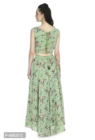 Rudrakriti women light green printed Crop Top  Skirt with duptta set-thumb3