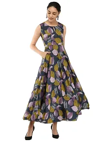 RUDRAKRITI Women's Crepe Printed Maxi Dress with Mask (Multicolour, Small)-thumb1