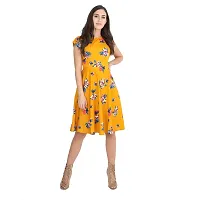 Rudraaksha Women's A-Line Knee Length Dress (Yellow)-thumb1