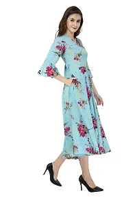 RUDRAKRITI Crepe Sky Printed 3/4th Sleeve Dress for Women-thumb4