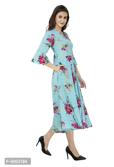 RUDRAKRITI Crepe Sky Printed 3/4th Sleeve Dress for Women-thumb5