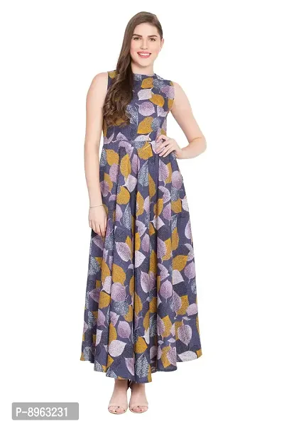 RUDRAKRITI Women's Crepe Floral Printed Maxi Dress (RDDR, Multi-Color, XX-Large)