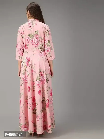 Togzz Women Floral Printed Stylish Maxi Dress Pink-thumb4