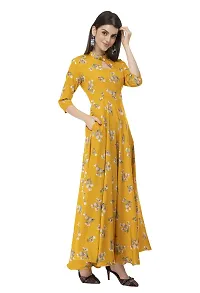 Togzz Women's Printed Yellow Crepe fit and flary Maxi Dress-thumb3